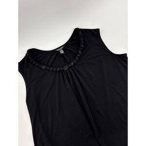 GEORGE Womens Black Sleeveless Beaded Neckline Gathered Front Tank L Liquid Knit